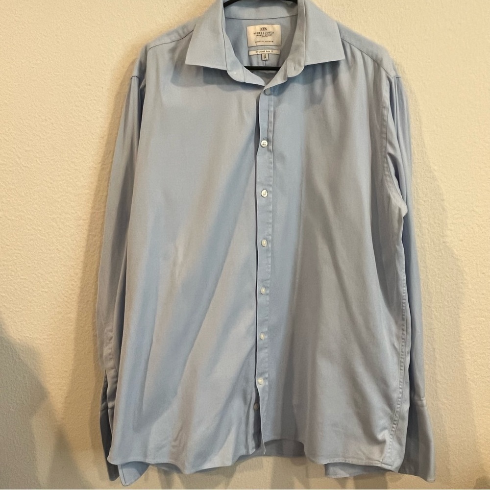 Hawes & Curtis Jermyn Street blue and white mens button down shirt size 17/36